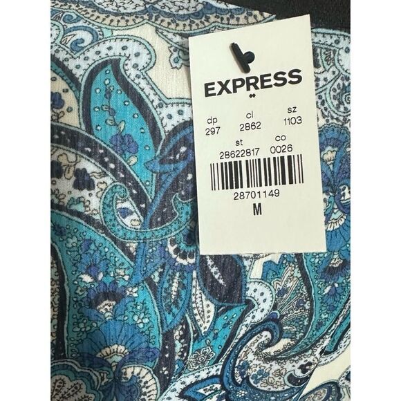 EXPRESS Women’s Blue Paisley Wrap Front Ruffle Top, SZ M - Picture 5 of 6